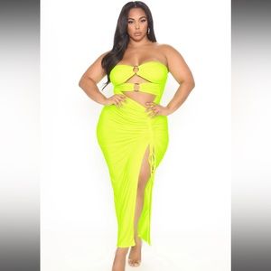 Around The Clock Ruched Maxi Dress - Neon Yellow